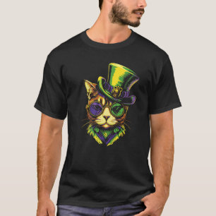 T-shirt Chat de Mardi Gras avec lunettes de chapeau