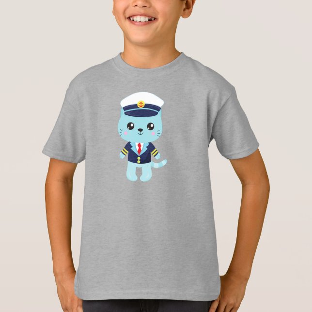 T-shirt Chat de mer, Casquette de mer, Capitaine de bateau (Devant)