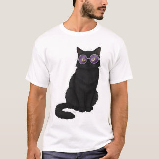 T-shirt Chat de minuit avec des lunettes violettes