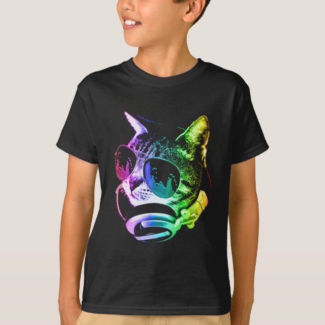 T-shirt Chat de musique d'arc-en-ciel (Devant)
