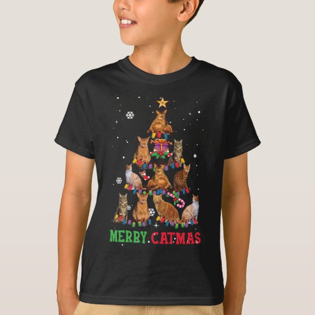 T-shirt Chat de Noël amusant Meowy Catmas Arbre de Noël (Devant)