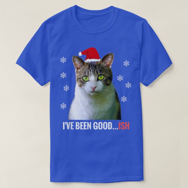 T-shirt Chat de Noël Goodish, Kitty With Santa Hat Tee (Design devant)