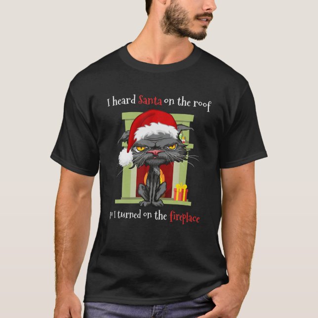 T-shirt Chat de Noël Grumpy Anti Père Noël Bored Chat Humo (Devant)