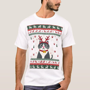 T-shirt Chat de Noël Renne Pull de Noël Laid T-Sh