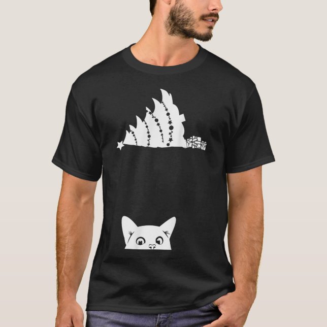 T-shirt Chat de Noël Rouge Tipping Xmas Tree Over Meowchat (Devant)