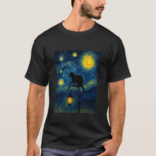 T-shirt Chat de nuit étoilée en équilibre sur un lampadair
