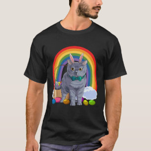 T-shirt Chat de Pâques Lapin Œufs British Shorthair