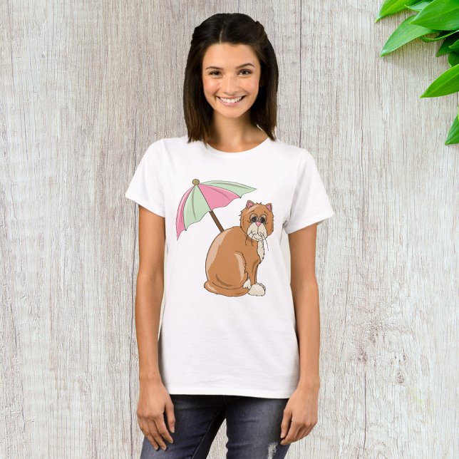 T-shirt Chat de plage avec parapluie rose et vert (Créateur téléchargé)
