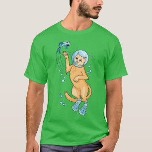 T-shirt Chat de plongée avec un aquarium sur la tête