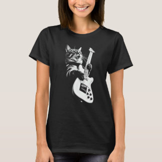 T-shirt Chat de Rock Jouant de la Guitare Chat Guitare