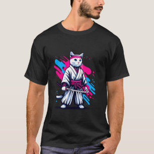 T-shirt Chat de Samouraï Japonais Mignon Art Pop Animal de