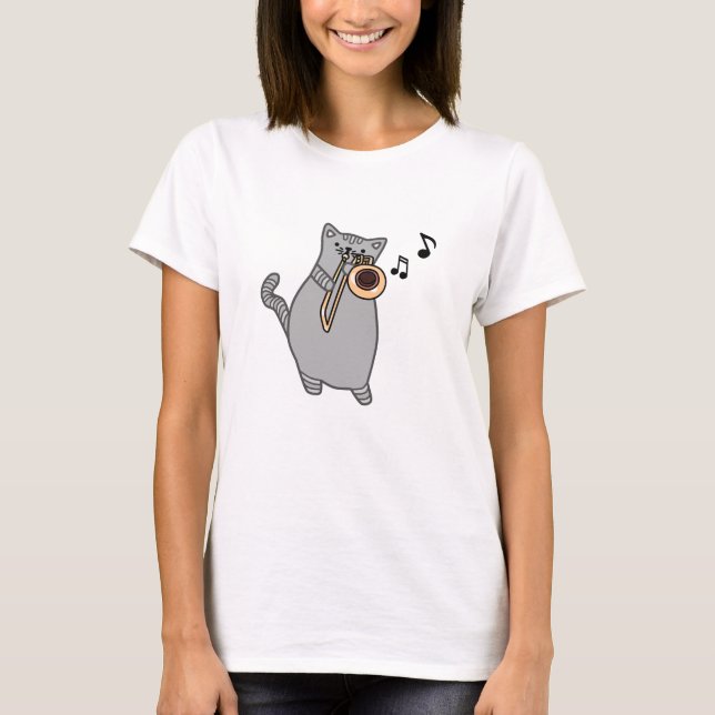 T-shirt Chat de Shoka exécutant la musique avec la pièce (Devant)