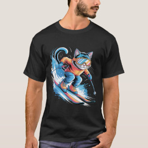 T-shirt Chat de ski drôle de skieur sport d'hiver 