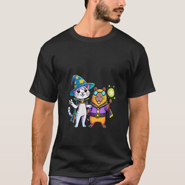 T-shirt Chat de sorcière et sorcière Capybara Halloween En (Devant)