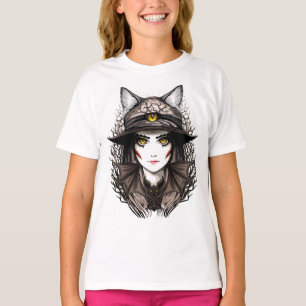 T-shirt Chat de sorcière Halloween Déplaisant Portrait mig