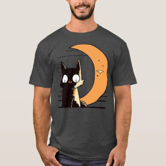 T-shirt chat de style rétro de la mi-lune