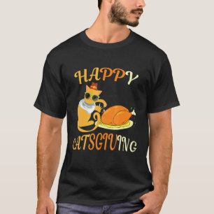 T-shirt Chat de Thanksgiving Dinde Chat heureux Catsgiving