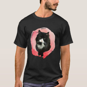 T-shirt Chat De Tuxedo Fluffé En Liquide Rose