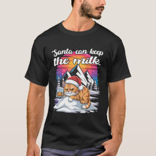 T-shirt Chat de vacances de Noël détendu avec chapeau de P