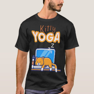 T-shirt Chat de yoga sur ordinateur portable