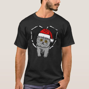 T-shirt Chat déchiré avec visage de chat et chapeau de Noë
