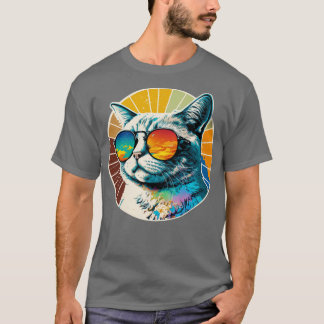 T-shirt Chat d'été avec lunettes cool Pour tous les amoure