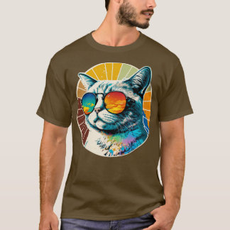 T-shirt Chat d'été avec lunettes cool Pour tous les amoure