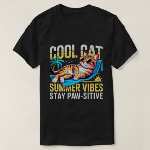 T-shirt Chat d'été cool - Drôles de vibes rétro de plage P