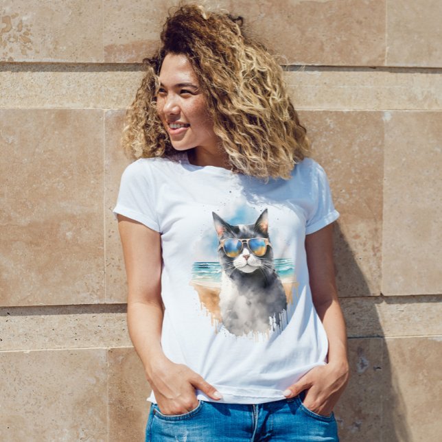 T-shirt Chat d'été d'aquarelle cool (Créateur téléchargé)