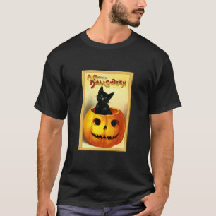 T-shirt Chat d'Halloween assis dans une citrouille lumineu