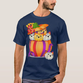 T-shirt Chat d'Halloween Citrouille Floral Thanksgiving Au