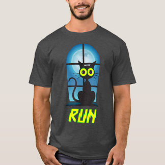 T-shirt Chat d'Halloween grands yeux effrayant courir ce q