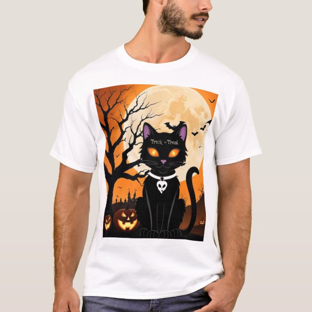 T-shirt Chat d'Halloween (Happy Halloween, Don pour la fam (Devant)