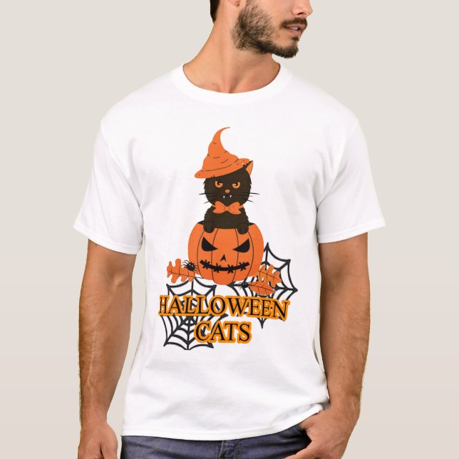 T-shirt Chat d'Halloween (Happy Halloween, Don pour la fam (Devant)