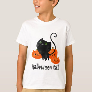 T-shirt Chat d'Halloween mignon avec citrouilles