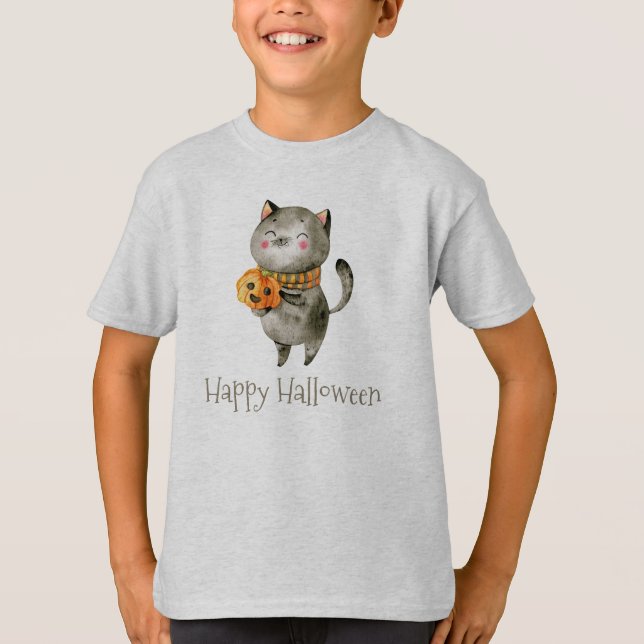 T-shirt Chat d'Halloween mignonne avec chemise à manches C (Devant)