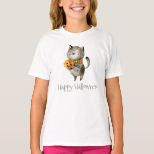 T-shirt Chat d'Halloween mignonne avec chemise d'équipage 
