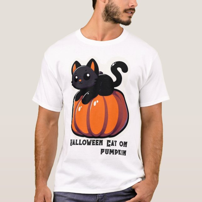 T-shirt Chat d'Halloween sur Citrouille (Devant)
