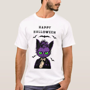 T-shirt Chat d'Halloween violet