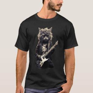 T-shirt Chat d'humour Rocker Guitare électrique Guitare Gu