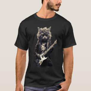 T-shirt Chat d'humour Rocker Guitare électrique Guitare Gu