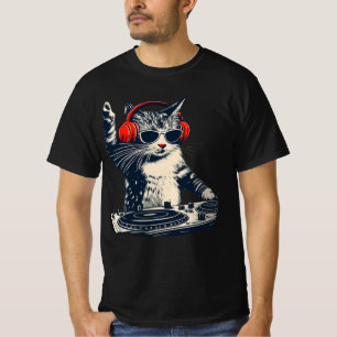 T-shirt Chat DJ Cool , Chat Drôle Avec Casque , Élégant