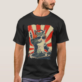 T-shirt Chat DJ drôle avec casque Art Amoureux de Musique 