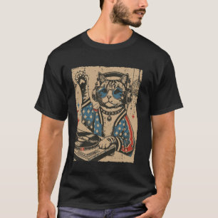 T-shirt Chat Dj Platine Vinyle Vintage Chat Disco Musique