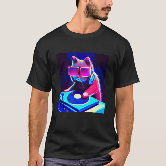 T-shirt Chat DJ Vaporwave Aesthétique Hommes Garçons Fille (Devant)