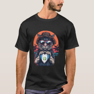 T-shirt Chat Drapeau Guatemala Coucher de Soleil Tropical 