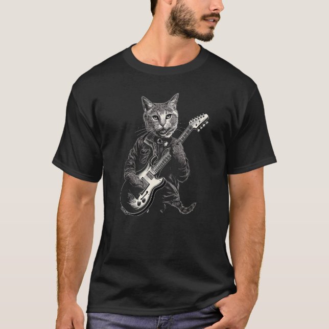 T-shirt Chat drôle à la guitare (Devant)