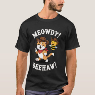 T-shirt Chat Drôle Abeille de Jeu de Mots Cowboy Meowdy Be