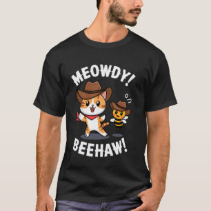 T-shirt Chat Drôle Abeille Jeu de Mots Cowboy Meowdy Beeha