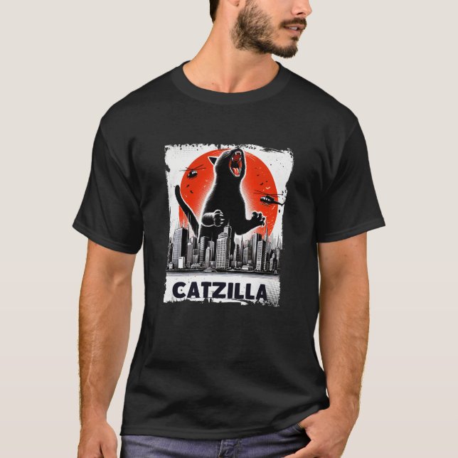T-shirt Chat drôle Catzilla Chat Japonais (Devant)